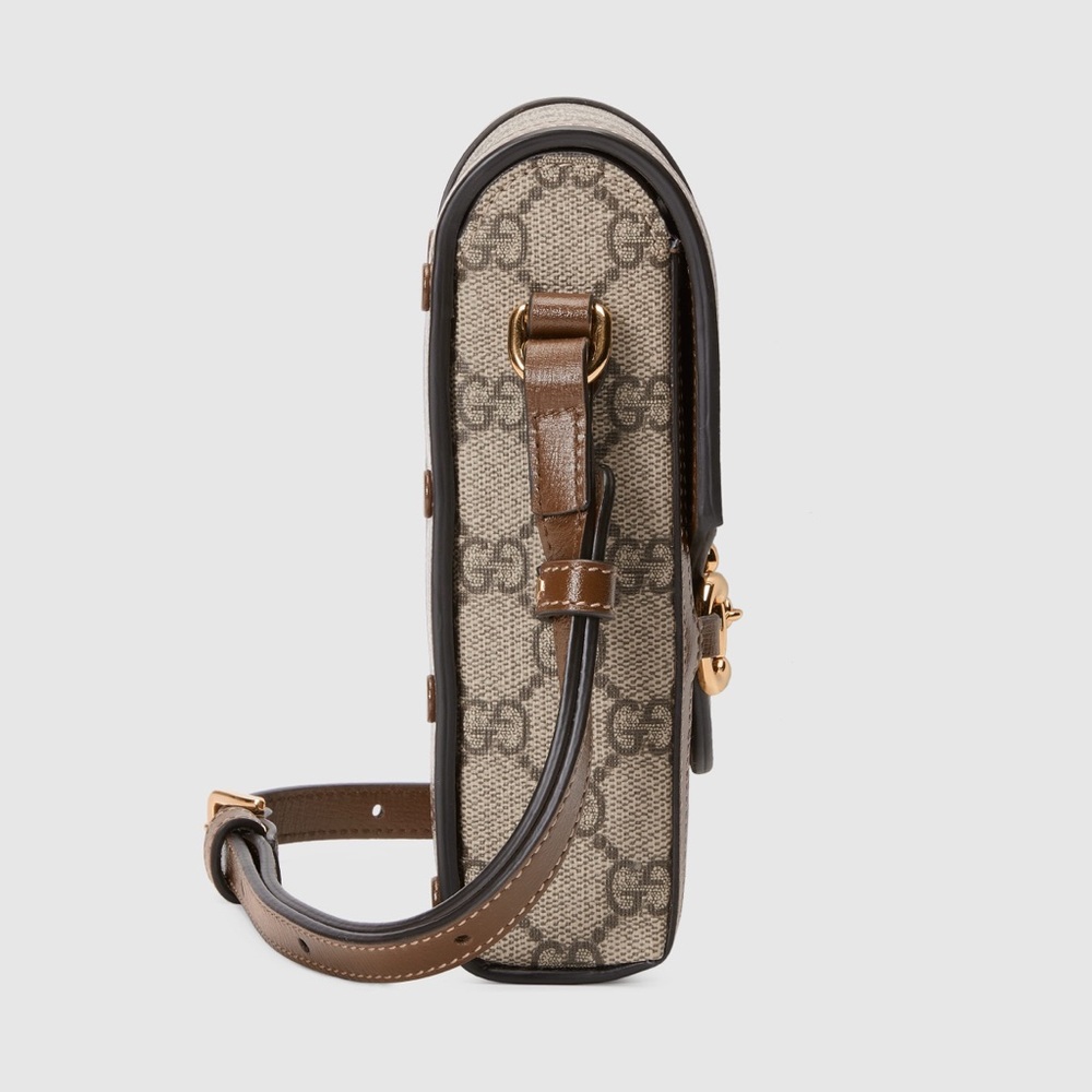 GUCCI 🐎 GG Supreme Canvas Horsebit 1955 Mini Crossbody Bag - Picture 14 of 16